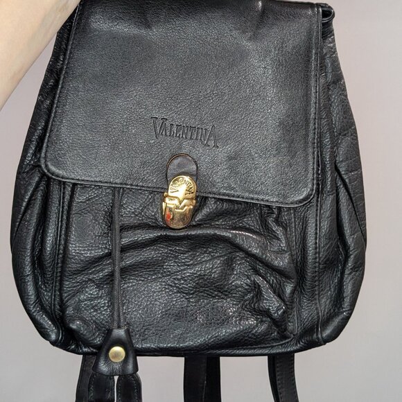 Valentina Genuine Leather Backpack Purse Black - Picture 1 of 5